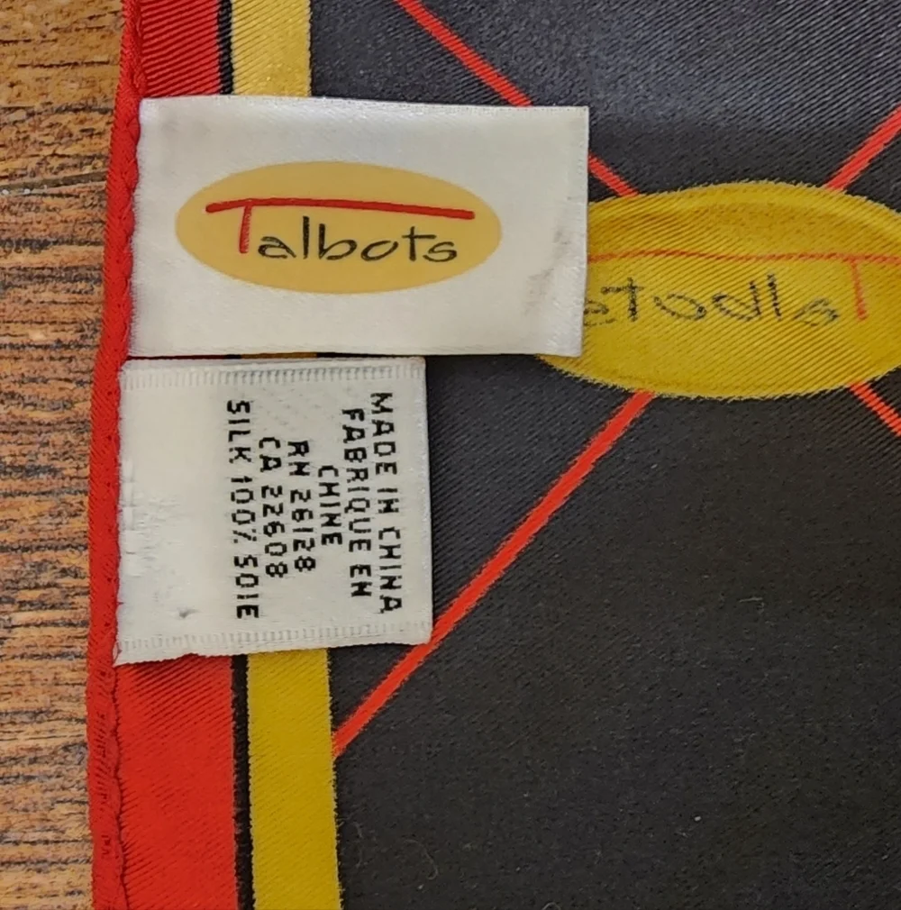 Talbots Women's Silk Elegant Black and Red  Squared Scarf